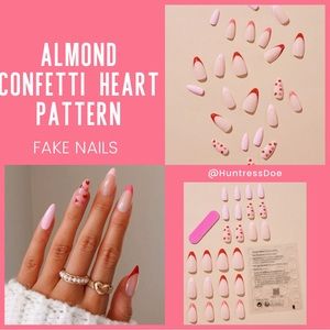 Almond Confetti Heart Pattern Fake Nails - 24pcs
